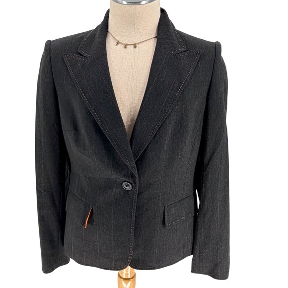 Anne Klein Jackets & Blazers - Anne Klein Blazer 14 Gray Pinstripe Single Button Contrast Stitch Notched Lapel